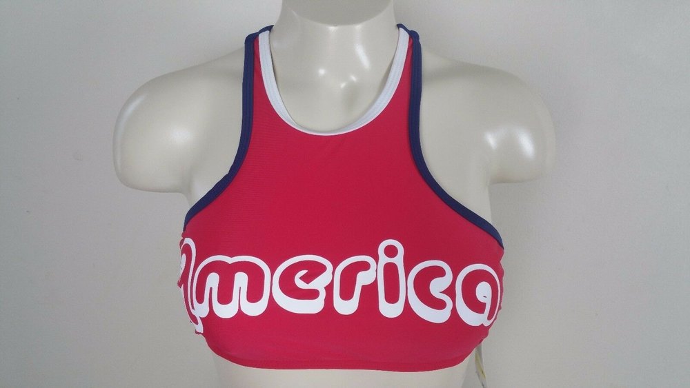 California Waves Womens America Red Graphic Swim Top Size M NWT